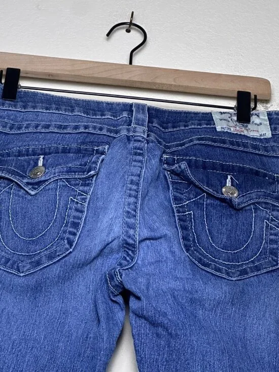 True Religion Women 30 Denim Blue Jean Pant USA Made Legging Tapered Slim Y2K - Picture 2 of 16